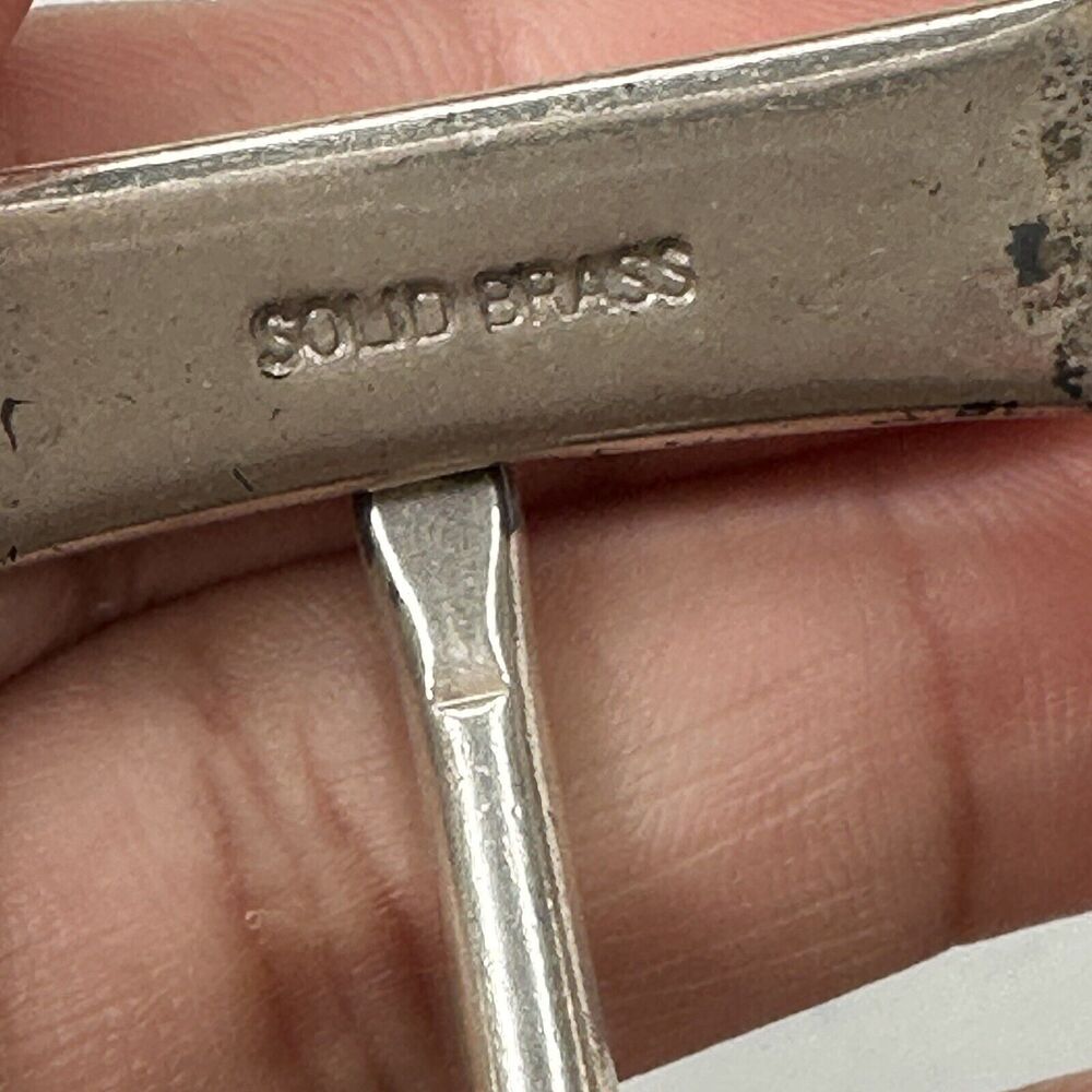 John W Nordstrom Dress Belt Mens 38 Brown Woven Leather Silver Brass Buckle - Picture 7 of 8